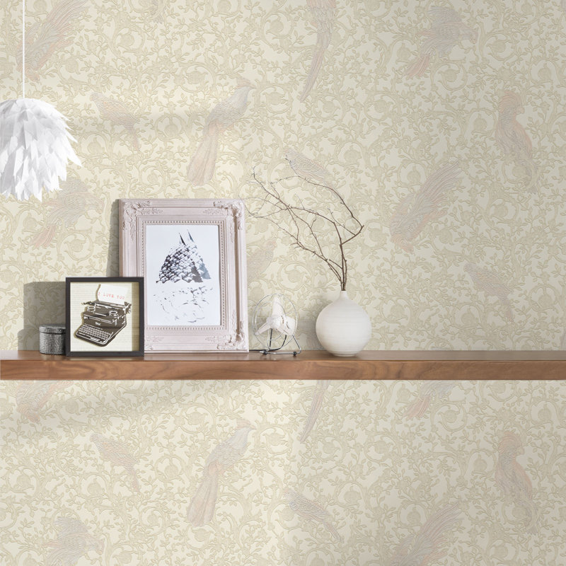 Guillemette 10.05m x 70cm Matte Wallpaper Roll, Cream/Silver