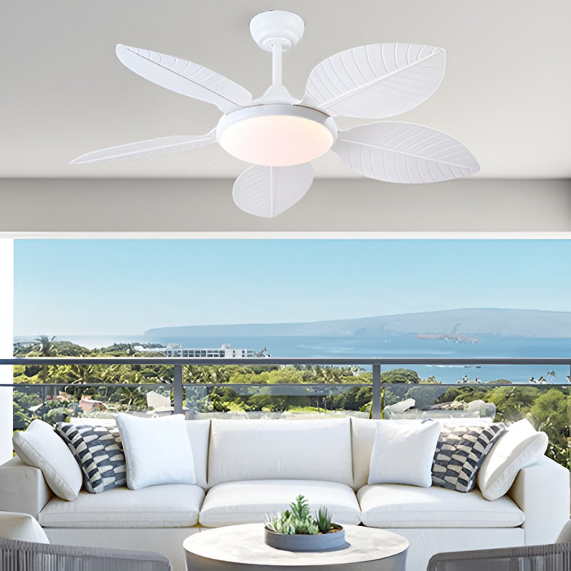 48" Tropical plam Leaf Ceiling Fan With Led Lights and Remote, White