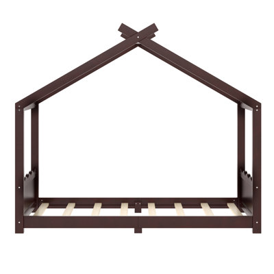 Lit simple au sol avec lattes de soutien, cadre de lit en bois massif pour enfants, sans sommier ni structure d'ouverture, espresso