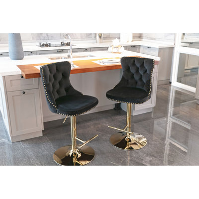 Hauteur réglable de l'assise: 25 à 33 pouces de velours noir pivotant, tabourets de bar modernes et confortables avec dossier, de 2 pour îlot de cuisine pour la maison de pub, noir, moderne, pivotant, hauteur, 2