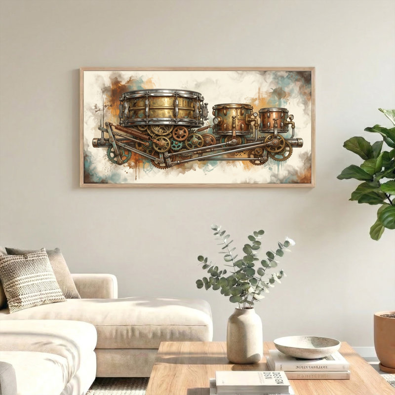 Ensemble de 1 tableau sur toile Steampunk Drums, 46“W x 24”H, Natural