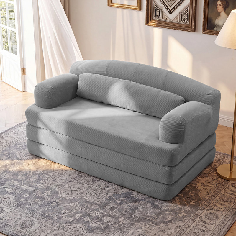 Canapé-lit pliable en velours côtelé Corduroy, bleu, peu encombrant, Bleu