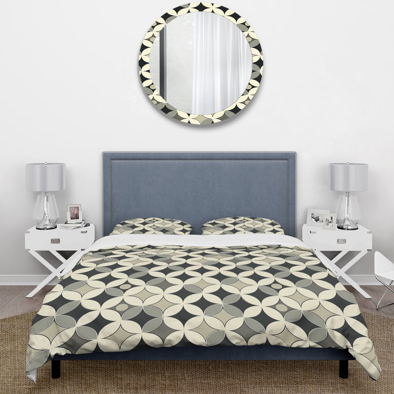 Ensemble de housse de couette rétro beige Midcentury Circles V - Midcentury