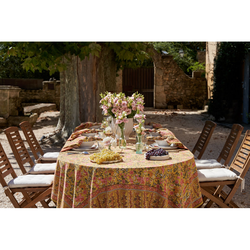 Damaris Tablecloth - Pink/Mustard - 71" x 142", 142" L x 71" W