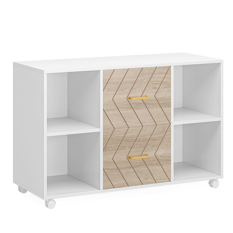 Grand classeur latéral mobile de 39,37 pouces avec 2 tiroirs, un support d'imprimante et des tablettes de rangement, un classeur à roulettes pour le format lettre, un rangement de bureau blanc