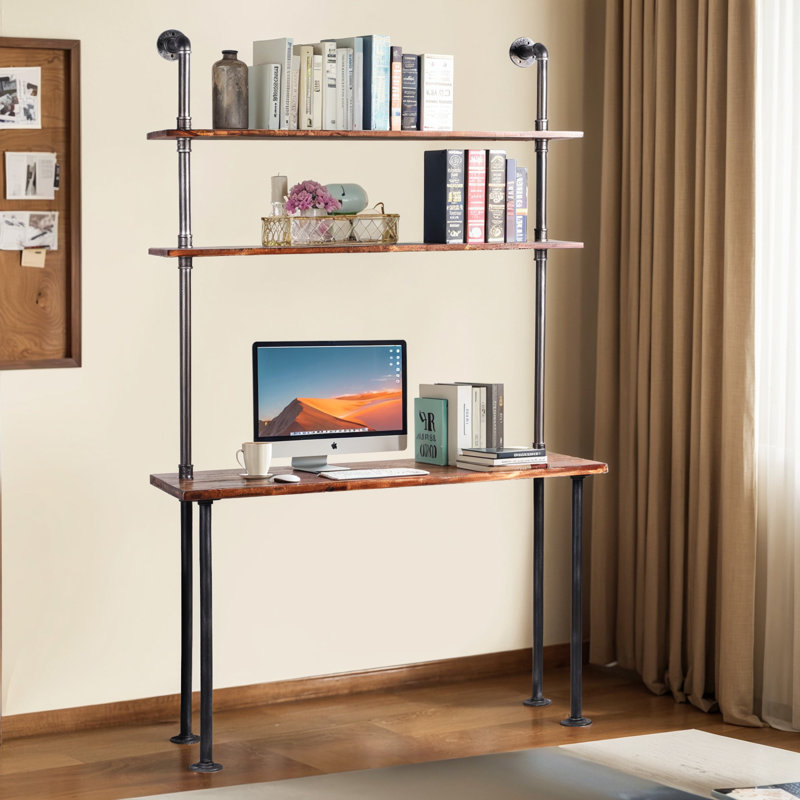 Etagere Bookcase, Brown/Silver, 79" H x 47.2" W x 20" D