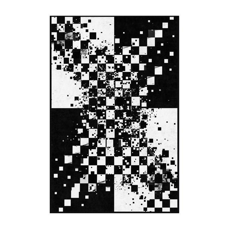 Tapis à motif damier moderne bleu à motif lavable à la machine, 6 X 9