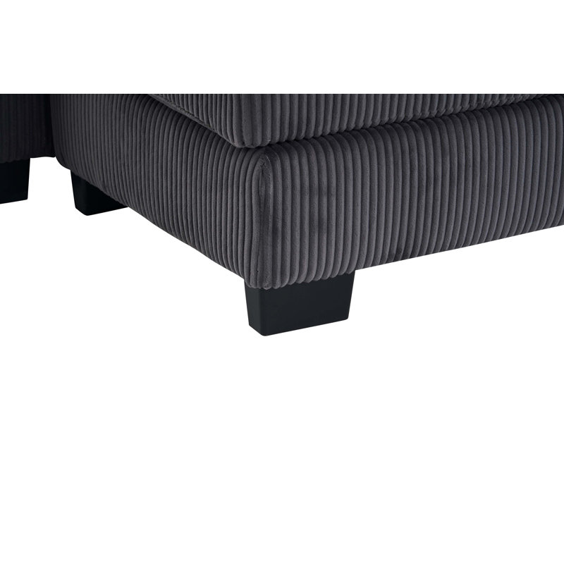 Modern U Shaped 6-Seat Sectional Sofa Couch With One Ottoman And Three Toss Pillows, Gray Corduroy