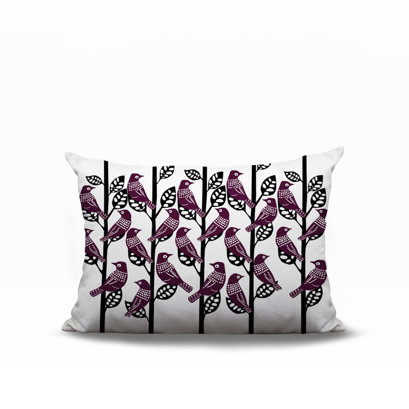 Oreiller rectangulaire intérieur / extérieur Tanza Bird, Rectangle H 14 po x l 20 po, Mauve