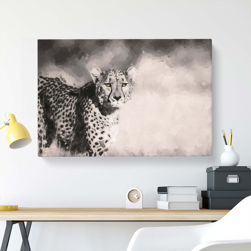 Cheetah with Orange Eyes in Abstract - Wrapped Canvas, 40cm H x 60cm W x 3cm D