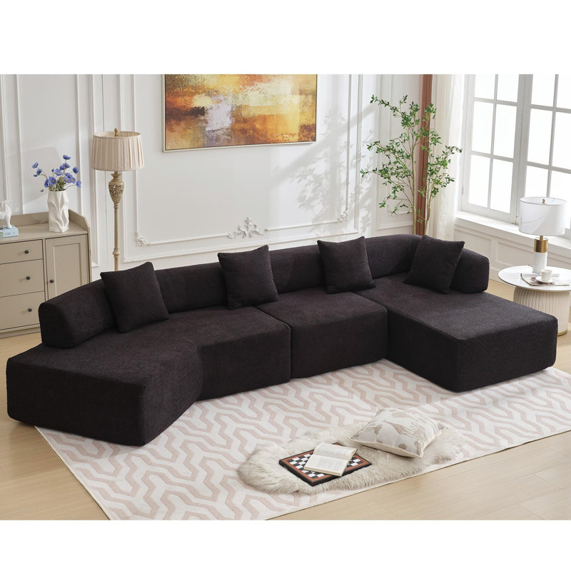 Canapé modulaire 4 places avec causeuse à droite Boucle, Polyester noir