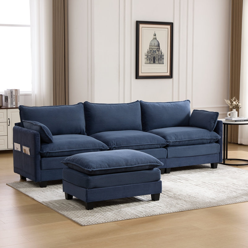 Oversized Modular Sectional Sofa with Movable Ottoman, Navy