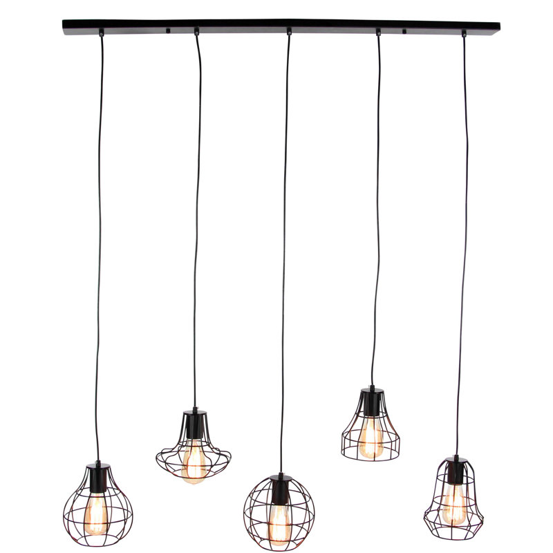Luminaire suspendu en grappe à 5 lumières, Noir