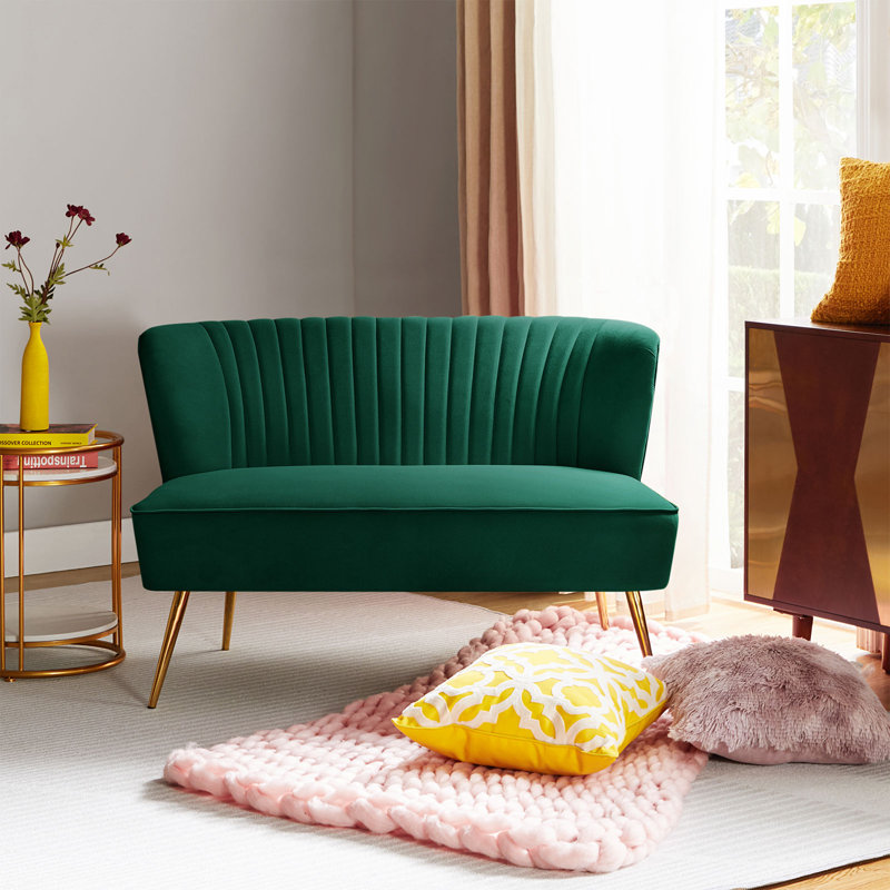 Monica 119cm W Modern 2 Seater Velvet Sofa, Green