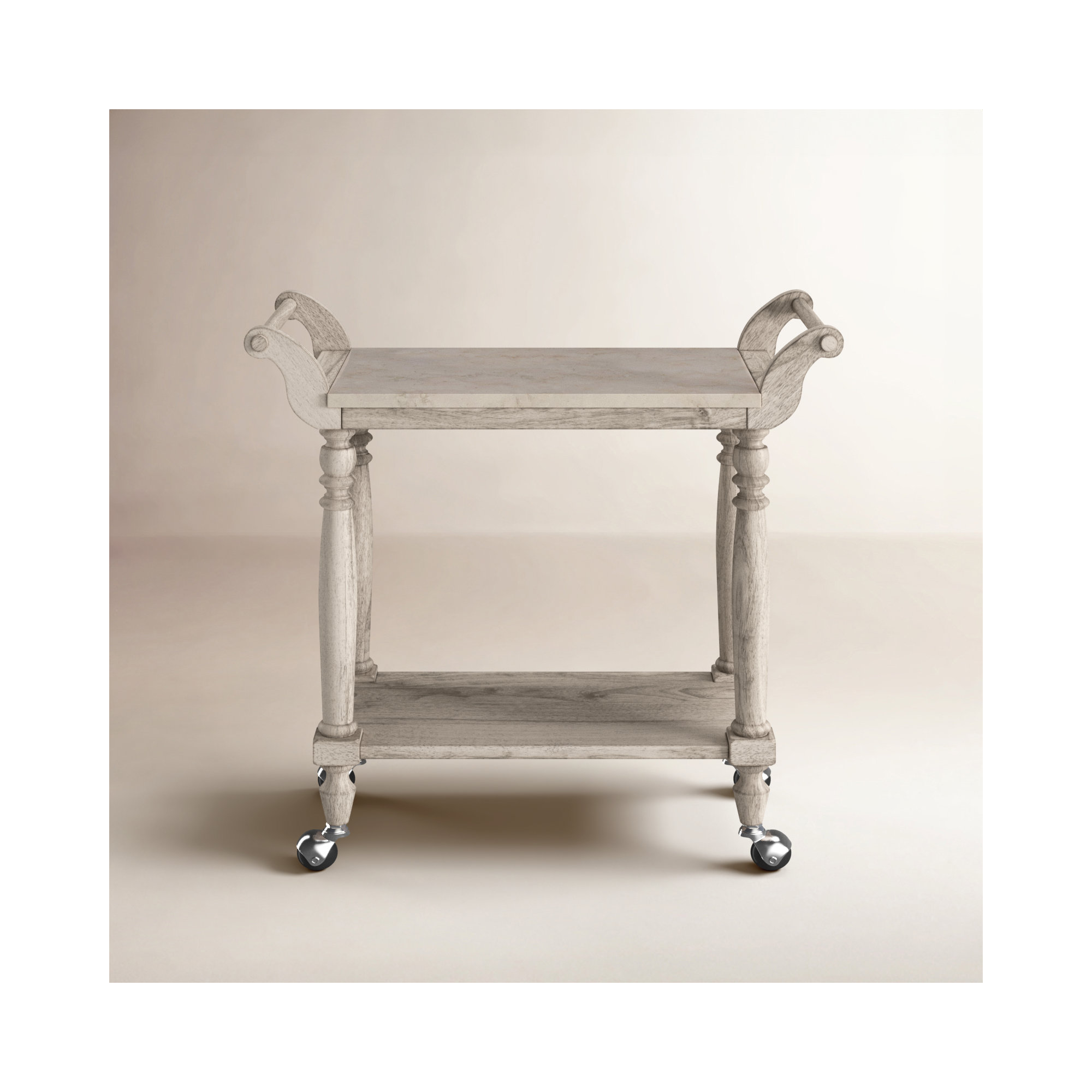 Aberdale Marble Top and Wood Bar Cart, Gray