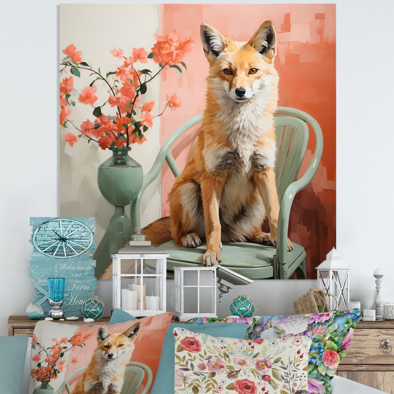 Portrait de renard orange et rose Blooms I, H 16 po x l 16 po x P 1 po