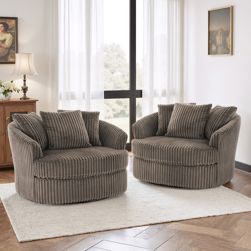 Fauteuil demi-tonneau pivotant surdimensionné ultra moelleux avec trois coussins, Chameau foncé