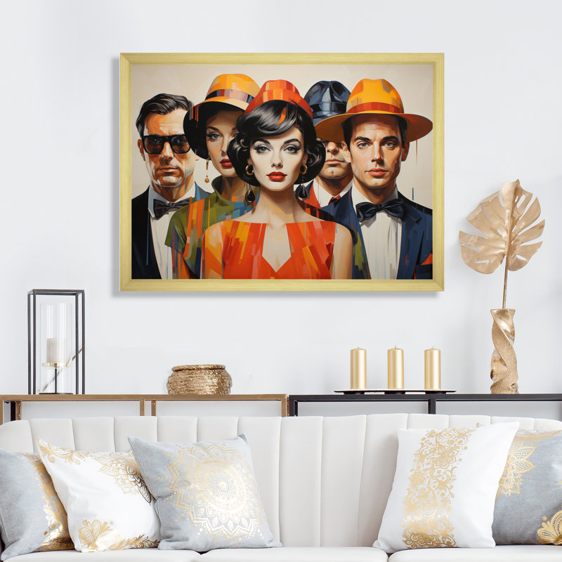 Portraits orange rétro Mid-Century I - impression, H 12 po x l 20 po x P 1 po, Cadre doré à une seule photo