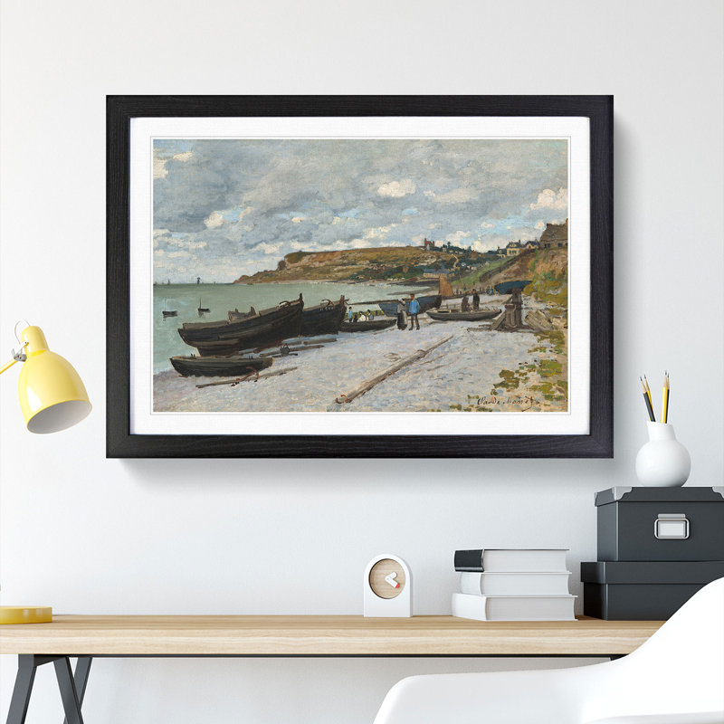 Sainte-Adresse Beach by Claude Monet - Picture Frame Painting, Black Framed, 48cm H x 65cm W x 2cm D