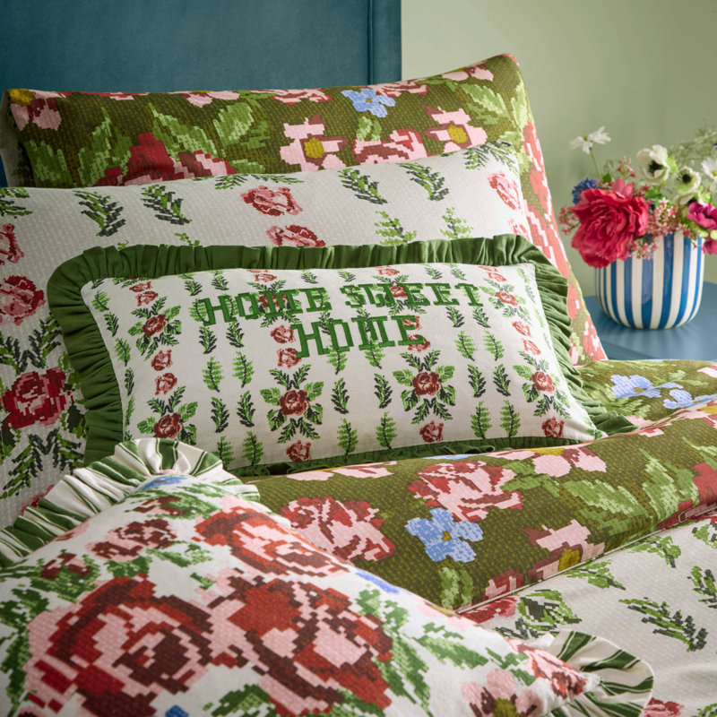 Feeoni Ruffled Floral Square Throw Cushion