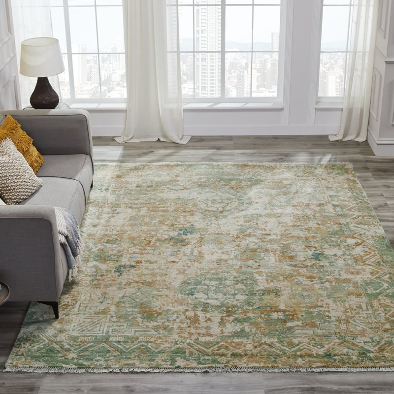 Tapis doré noué à la main Labriola Seafoam, Rectangulaire 8 pi x 10 pi