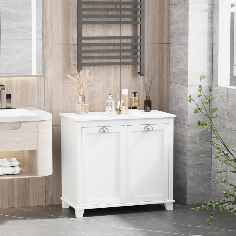 White Laundry Sorter Bathroom Cabinet - Vast Storage For Towels & Accessories , - Stable Toppling 30" X 15.37" 27.5 Tilt-out Generous Water- Membrane W D 27.5" H