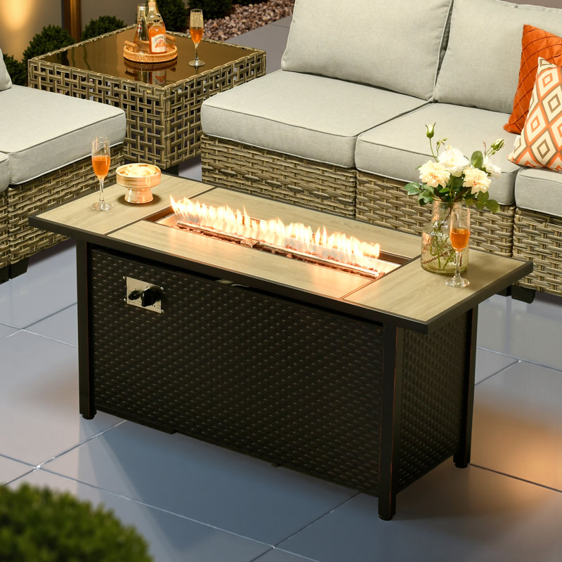 Table de foyer d'extérieur rectangulaire au propane en métal avec couvercle et pierres de lave 50 000 Btu