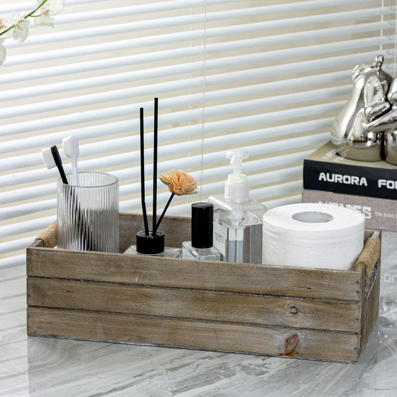 Porte-papier hygiénique en bois rustique, décor de salle de bain de ferme, panier de réservoir de toilette, contenant de rangement décoratif (gris rustique)