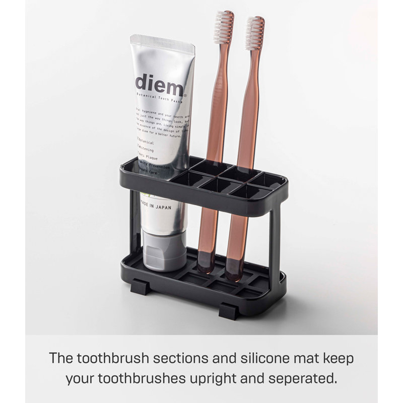 Black Steel Tower Toothbrush Stand with Rubber Mat