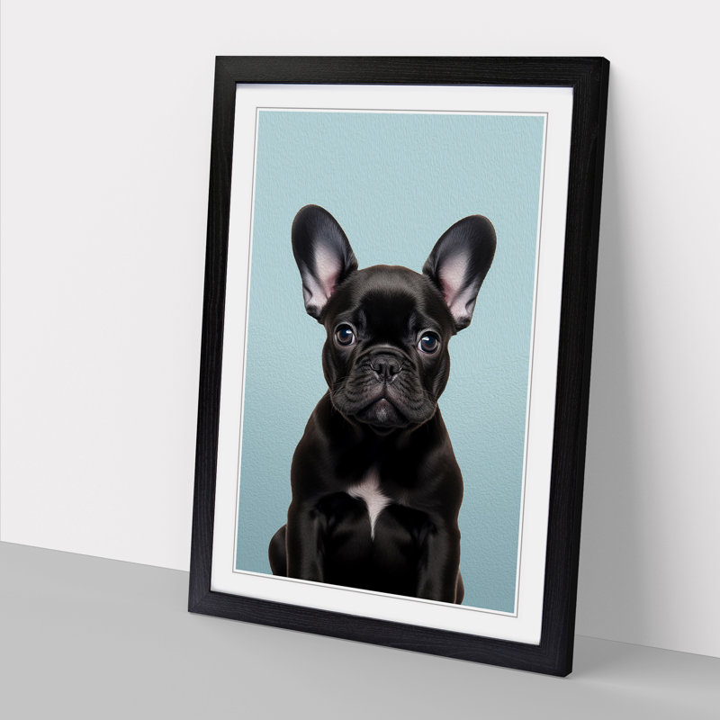 French Bulldog Minimalism No.2 - Framed Print, 64cm H x 46cm W, Black Framed