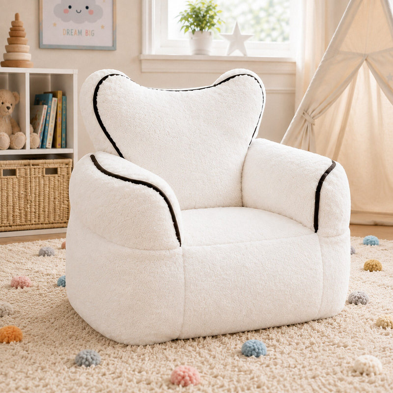 Fauteuil à billes en fausse fourrure souple de grande taille, Blanc, Black, Kid Size