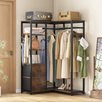 43.7W Free-Standing Closet Organizer with Hooks & Storage Box, Heavy Duty Clothes Shelf 17 Stories Finish: Rustic Brown