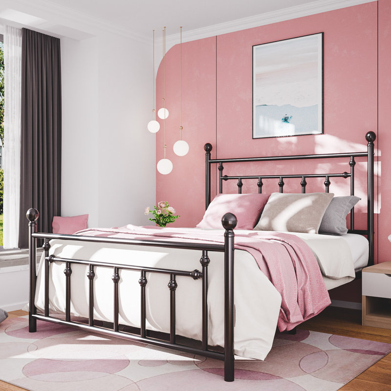 Edsall Metal Bed with Headboard and Footboard No Boxspring Needed, Queen, Black