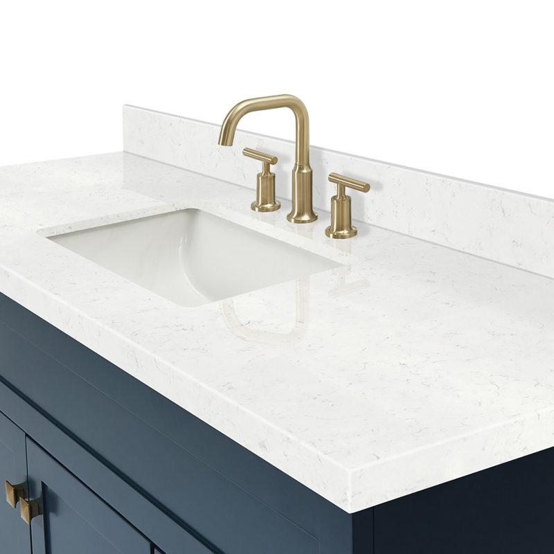 Meuble-lavabo sur pied simple 60 po avec plateau en quartz Hamlet, Bleu minuit