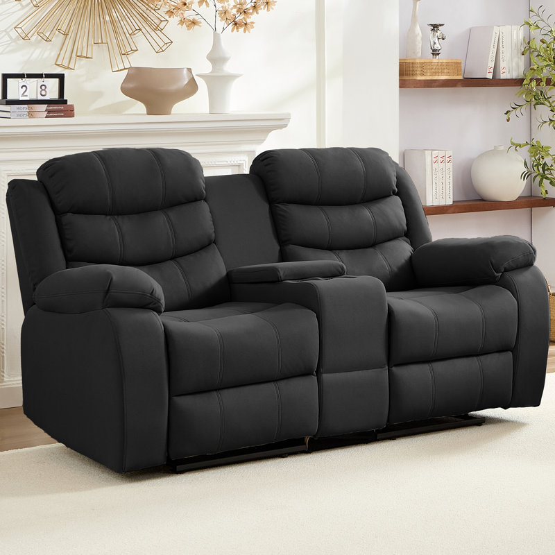 71" Manual Recliner Loveseat with Storage & Cup Holders, Gray