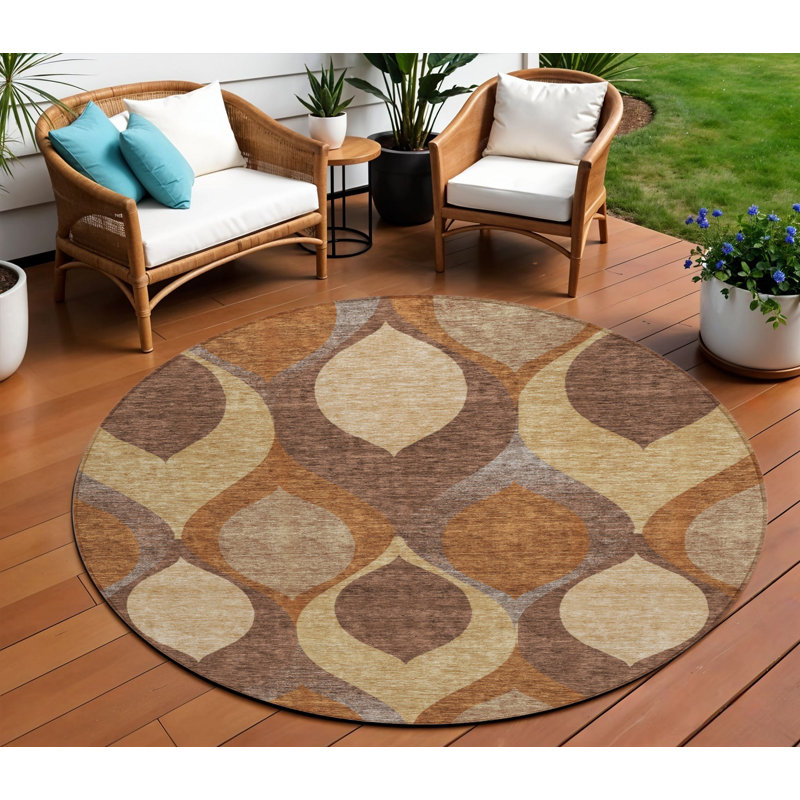 Tapis rond intérieur beige lavable et taupe 8 'Ogee