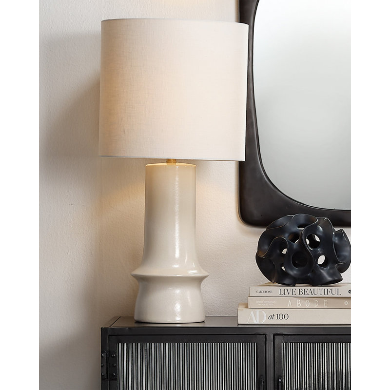 Cream Ceramic Table Lamp with Off-White Linen Shade