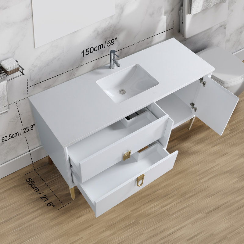 Armoire de salle de bain 60 po avec comptoir en quartz et lavabo en céramique EEST VANITY - Blanc (8296)
