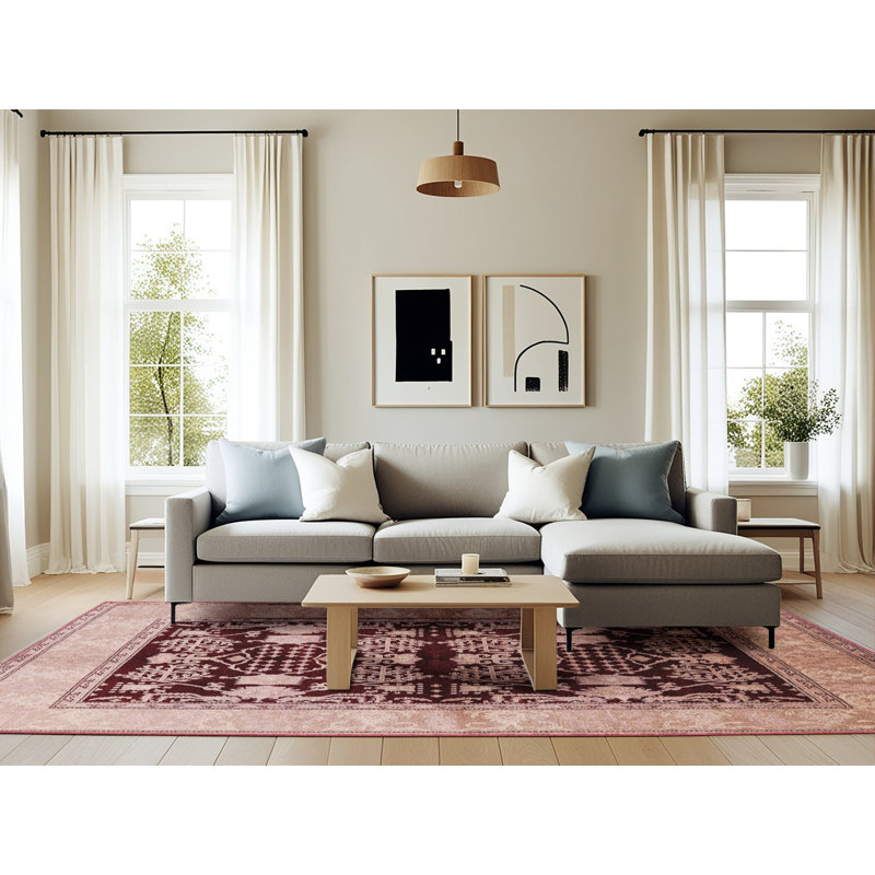 Tapis oriental cramoisi / pêche Oriental, Rectangle 6 pi x 9 pi