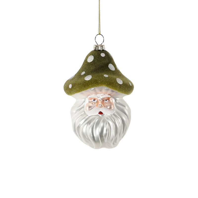 Ensemble de 6 décorations de sapin de Noël en verre représentant le père Noël et coiffé d'un chapeau champignon.