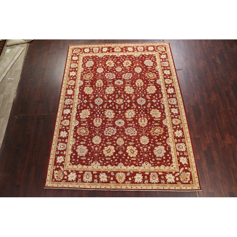 Tapis rouge en laine noué à la main de conception unique 9 pi 1 po x 12 pi 0 po Nidhogg