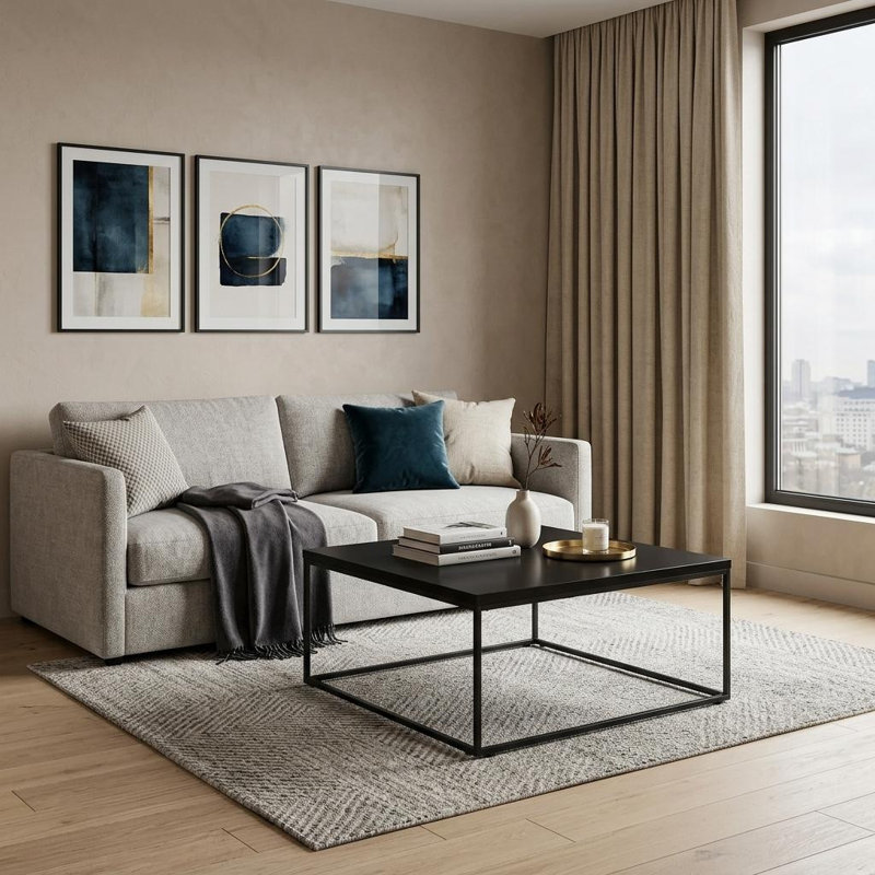 Table basse carrée en métal 35 po Mishaela, Noir, Or