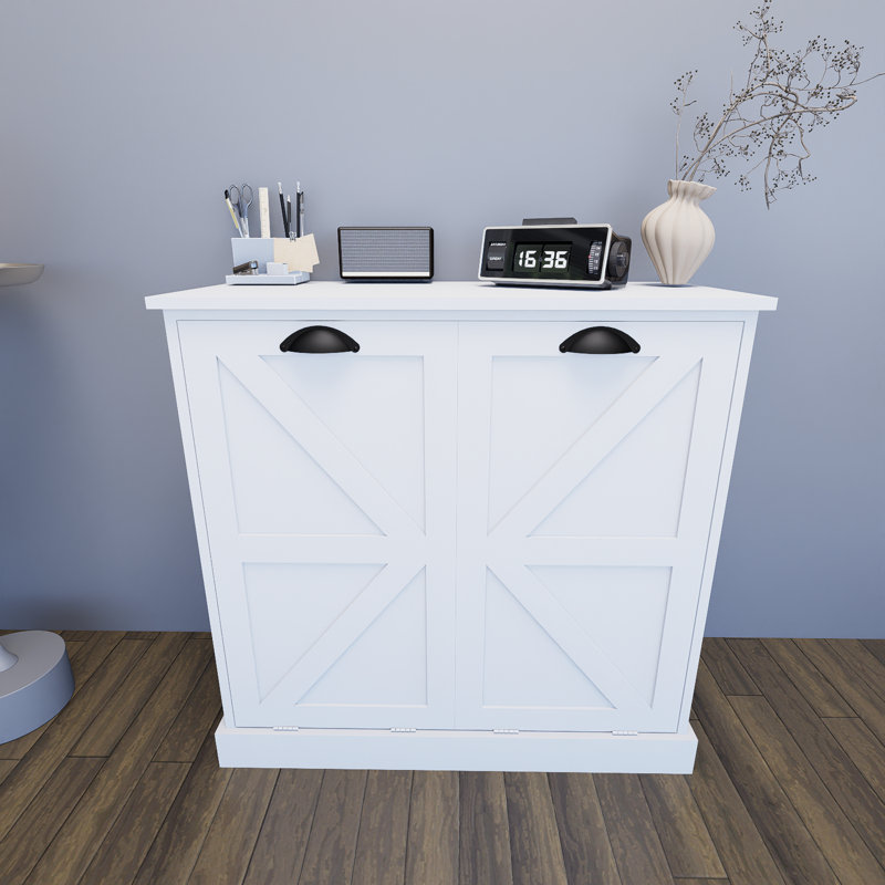 Armoire de tri à linge blanche à double compartiment inclinable
