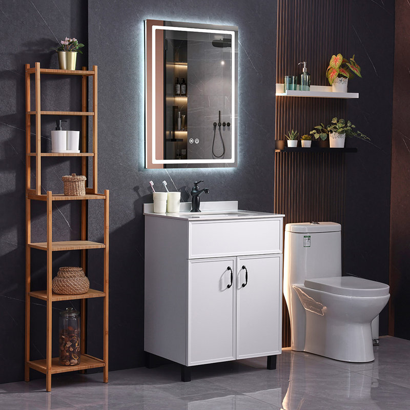 24" Freestanding Bathroom Vanity With Ceramic Sink & 24" X 32" LED Anti-Fog Mirror – White