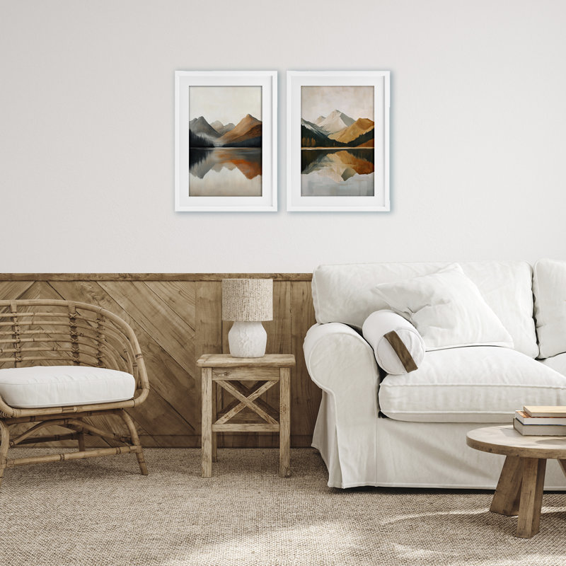 Terracotta Reflections Mountains and Lake 2pc, ensemble encadré sous verre, design par Petal Prints Design, H 20 po x l 14 po