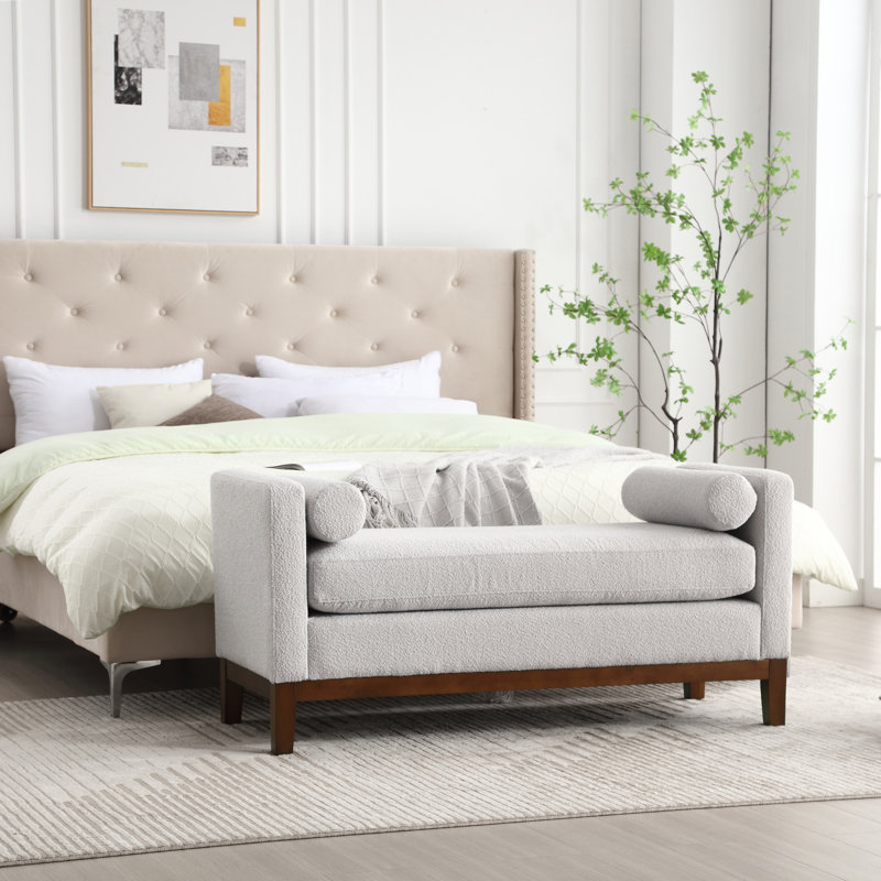 Rhile Boucle Upholstered Bench, Light Gray