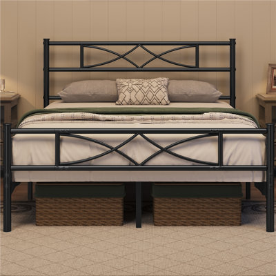 Simple Metal Bed Frame with Curved Design Headboard and Footboard