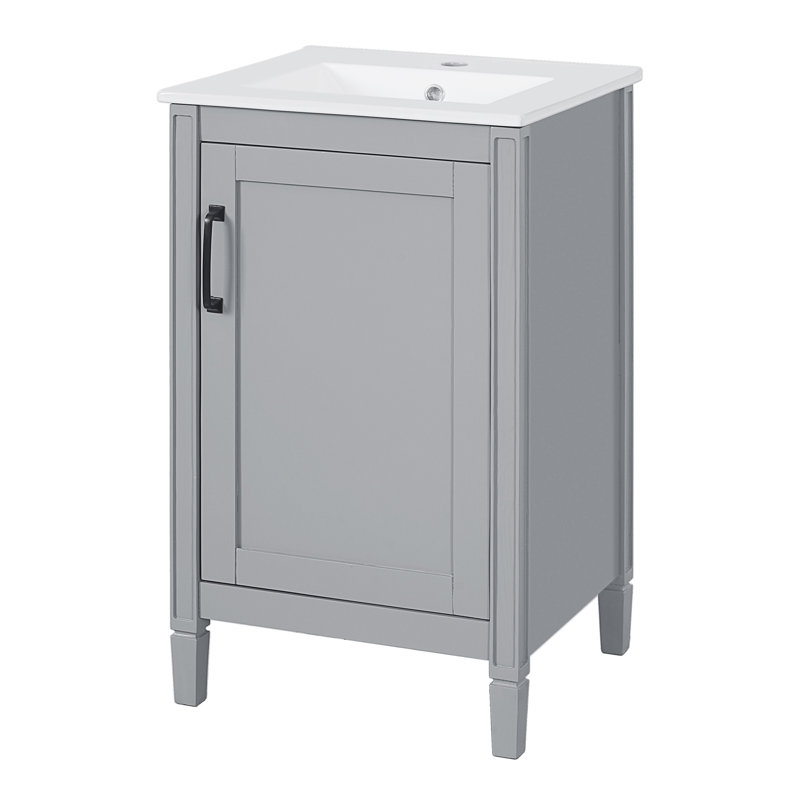 20" Single Bathroom Vanity With Ceramic Sink, Gray