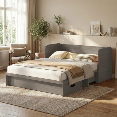 Queen Murphy Bed Cabinet With Charging Station -1200lbs Capacity, Extra Storage & Usb Ports(Mattress Not Included)