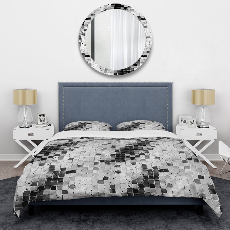 Ensemble de housse de couette Modern Grey Mosaic Tile V - Modern, Housse de couette simple et deux taies décorative